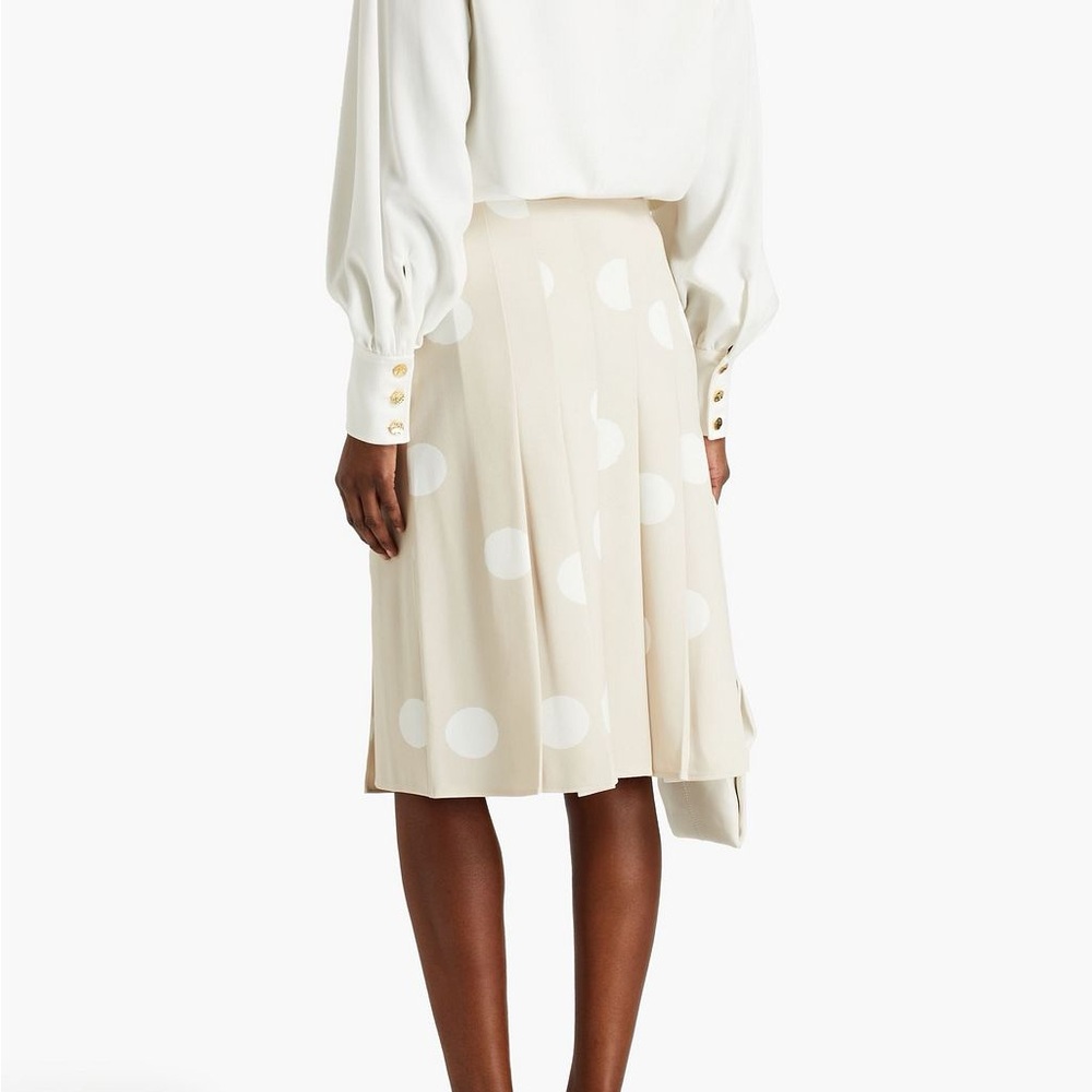 Proenza Schouler Pleated Polka Dot Crepe Wrap Skirt in Cream Sz 4 - Picture 2 of 13